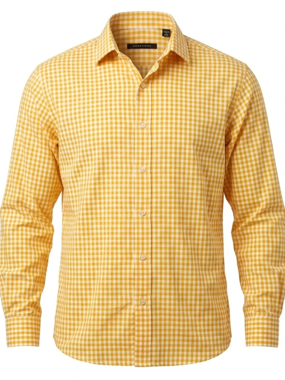 Sean John Big & Tall Yellow Gingham Dress Shirt 22 38/39